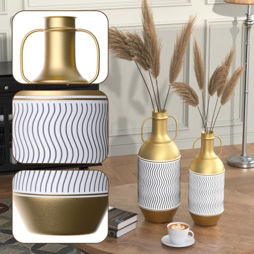 Floor Metal Vase Decorated Vintage Golden,white Metal Vase Set Of 2 Large Glazed Metal Vases In Rustic Worn-out Finish Unavailable Platforms-Temu