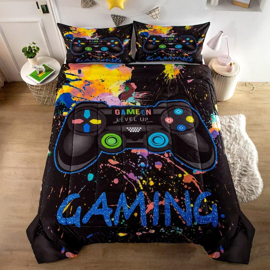 GRAT TIOC Gamer Comforter Sets for Teen BoysGaming Bedding Sets FullVideo Game BedspreadGame Gamepad Bed SetController Bedding Gamer Home Decor 3 Piece 1 Comforter and 2 Pillowcases