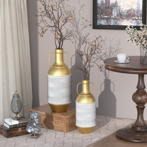 Floor Metal Vase Decorated Vintage Golden,white Metal Vase Set Of 2 Large Glazed Metal Vases In Rustic Worn-out Finish Unavailable Platforms-Temu