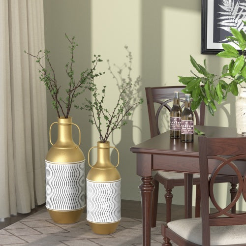 Floor Metal Vase Decorated Vintage Golden,white Metal Vase Set Of 2 Large Glazed Metal Vases In Rustic Worn-out Finish Unavailable Platforms-Temu