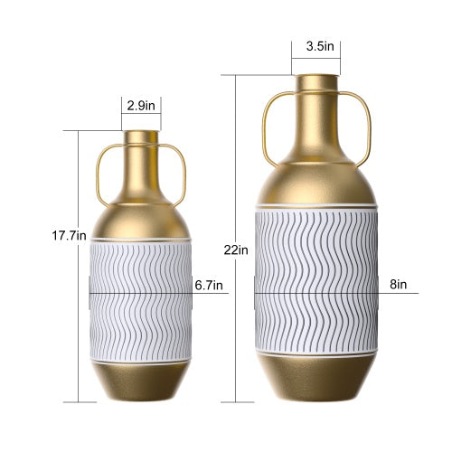 Floor Metal Vase Decorated Vintage Golden,white Metal Vase Set Of 2 Large Glazed Metal Vases In Rustic Worn-out Finish Unavailable Platforms-Temu
